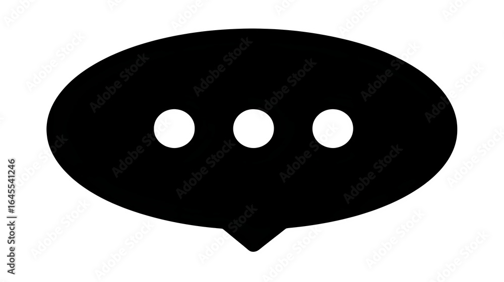 Fototapeta premium Chat bubble with three animated dots, black silhouette, isolated, --ar 16:9