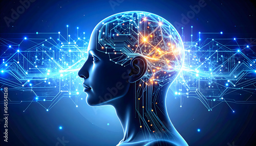 Futuristic digital brain with glowing neural network, representing artificial intelligence and advanced technology.