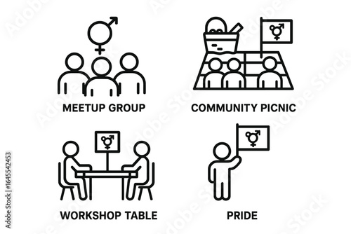 Wallpaper Mural Nonbinary community activities outline icon set. Gender identity concepts like pride, meetup group, workshop, picnic. LGBTQ+ support, diversity, and inclusion icons. Torontodigital.ca