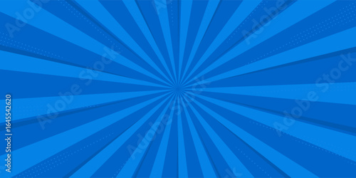 Pop art comic blue background with halftone, rays, gradient. Vector cartoon illustration in retro style. Design for comic book, poster, banner