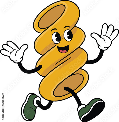 Cute Cartoon Radiatori Pasta Mascot, Fun Italian Food Character Illustration, funny pasta, vector pasta