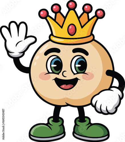 Cute Cartoon Dumpling King Mascot, Kawaii Food Character with Crown Illustration, funny pasta, vector pasta