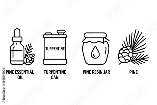 Pirate icon set vector graphics. Outline symbols of sea adventure elements: pirate ship silhouette, shipwreck mast, anchor, and treasure chest loot. Maritime journey design.