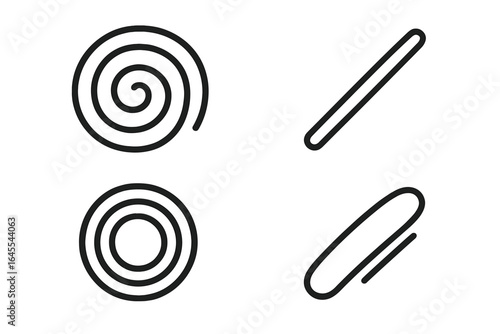 Plating icon set for food decoration. Gourmet cooking composition shapes. Fine dining culinary technique for chef. Sauce swirl, puree smear, linear stripe, rings icons.
