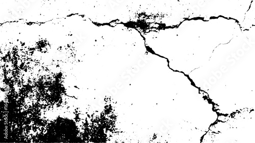 Crack texture with grunge distressed pattern on wall surface. Black and white vector illustration with damaged old detail.