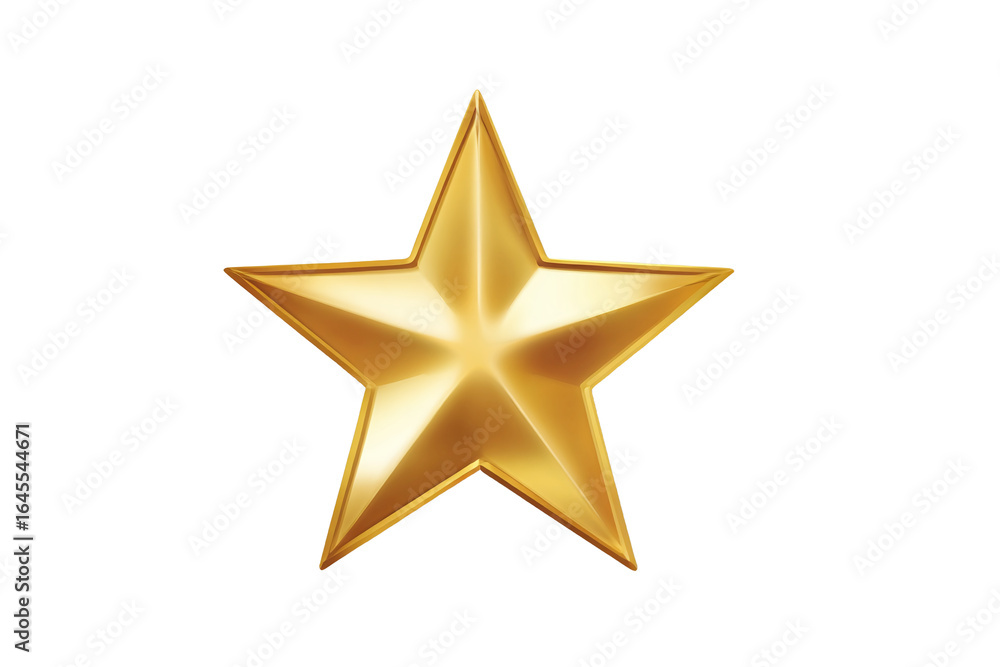 Fototapeta premium Shiny Golden Star 3D Render, Isolated on White Transparent Background