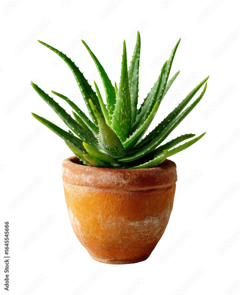 Fototapeta premium Aloe vera plant in terracotta pot home botanical, isolated on transparent background, png