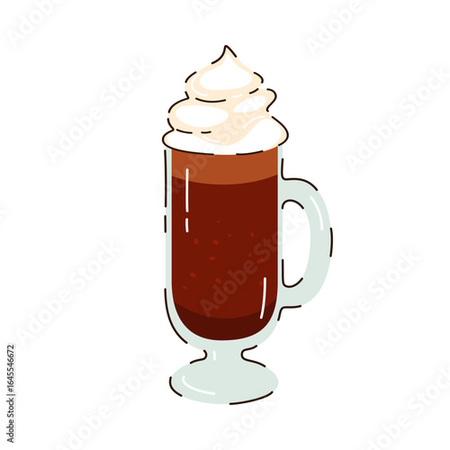 Autumn coffee drink, hot chocolate with cream, cocoa. Vector illustration.