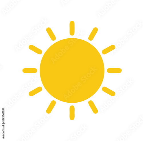 A bright yellow sun icon with radiating lines, isolated on a white background.