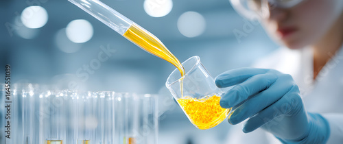 scientist holding test tube with chemicals