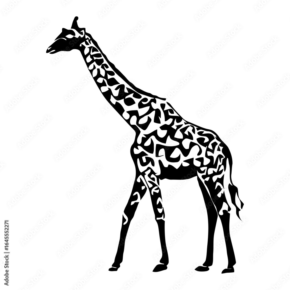 Fototapeta premium Giraffe in profile, black and white design. 