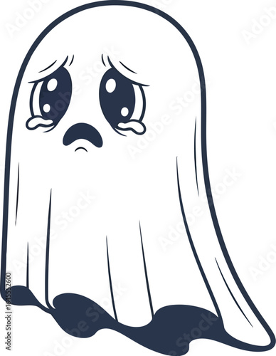 Sad cartoon ghost illustration perfect for Halloween or emotional themes