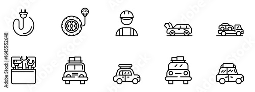 Simple Line Icons: Car Repair, Maintenance, and Roadside Assistance Services.