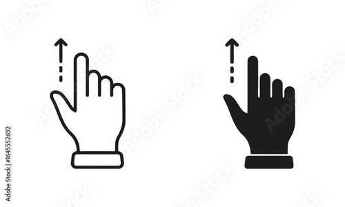 Two hand icons, one black and one white, showing a gesture of zooming in or out.
