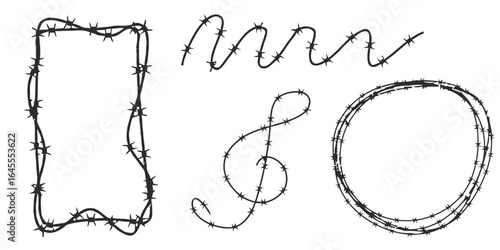 Abstract barbed wire shapes, various forms.