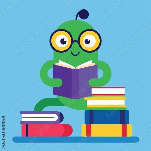 bookworm reading stack of books   (1).eps