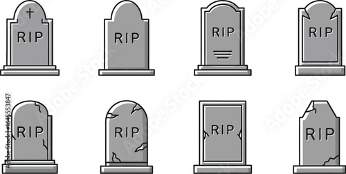 Set of stylized gravestones, perfect for Halloween or memorial designs