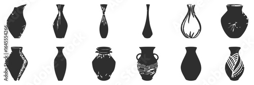 Silhouette of various decorative vases.