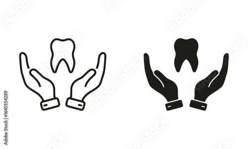 Hands protecting a tooth, symbolizing dental care.
