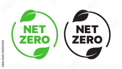 Net zero badges. Environmental sustainability and carbon neutrality