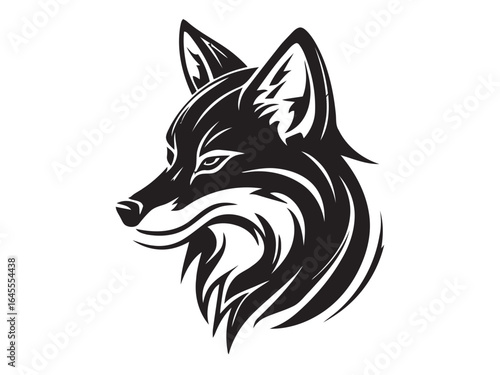 A stylized black and white fox head.
