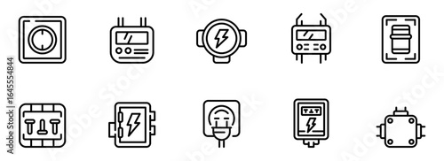 Modern Minimalist Line Icons: Electricity, Power, Energy, and Electrical Components for Web and App Design.