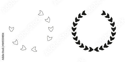 Circular wreath design in black and white.