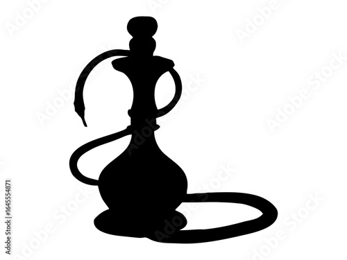 Silhouette of a hookah, ornate and traditional.

