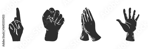 Hands in protest, diverse postures, social change.