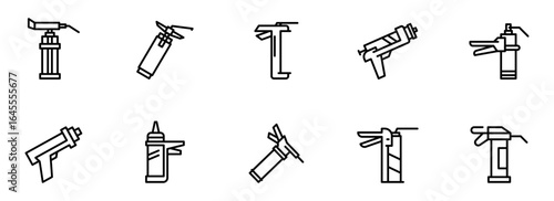 Collection of Caulking Gun Icons:  Black and White Line Art,  Simple, Clean, and Modern Design for Construction, DIY, and Repair Projects.