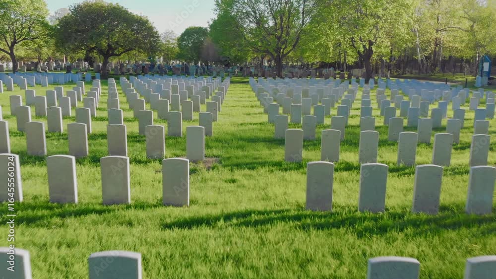 Row of gravesites of fallen soldiers at a war cemetery in Mont Royal Cemetery, Montreal, Quebec, Canada Row of gravesites of fallen soldiers at a war cemetery in Mont Royal Cemetery, Montreal, Quebec, Canada