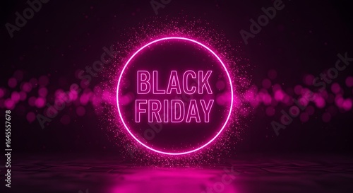 Black Friday Neon Sign with Glowing Lights Background Promotion.