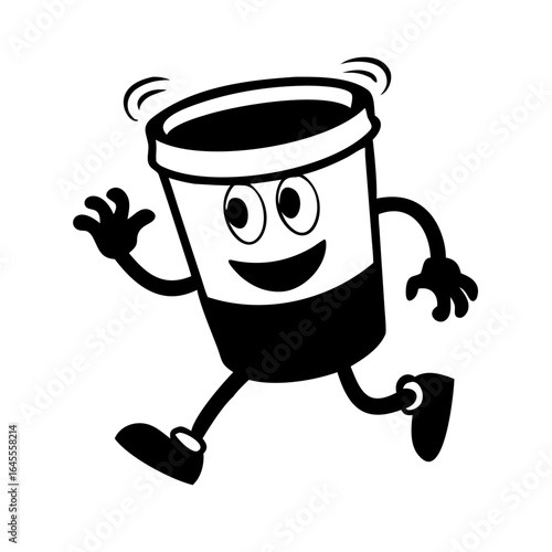 Cartoon coffee cup running fast drink beverage happy mascot silhouette vector illustration