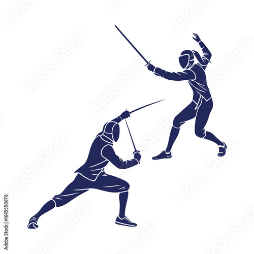 Fencing Sport Vector Illustration. Fencer in Mask and Protective Gear Holding Sword Isolated on White Background