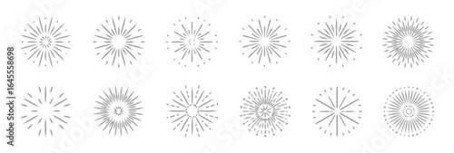 Set of stylized firework designs.