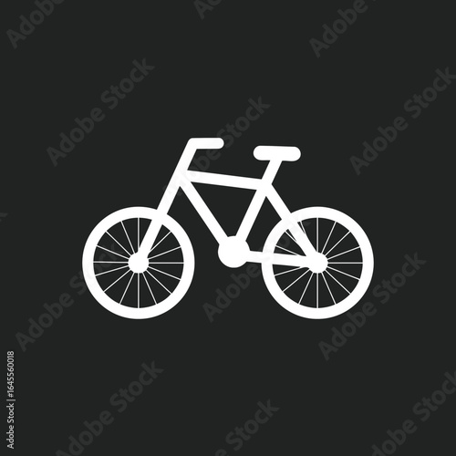 Simple white bicycle icon on dark background.
