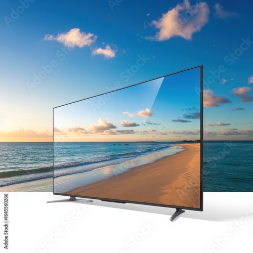 Modern television displaying a beach scene screen technology