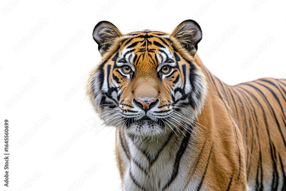Obraz premium Closeup portrait of a majestic tiger with striking orange and black stripes, isolated on transparent background
