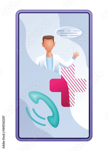 Online medical services mobile app, consultation and prescription medicine, diagnostics, professional doctor connecting and giving consultation for patient, telemedicine metaphor, health care program