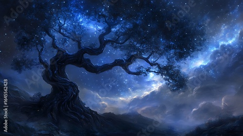 Wallpaper Mural A beautiful tree reaches towards the starry glowing night sky Torontodigital.ca