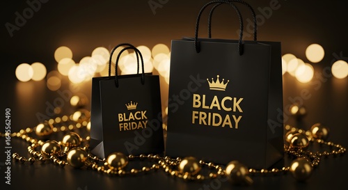 Black Friday Shopping Bags with Golden Crown and Ornaments