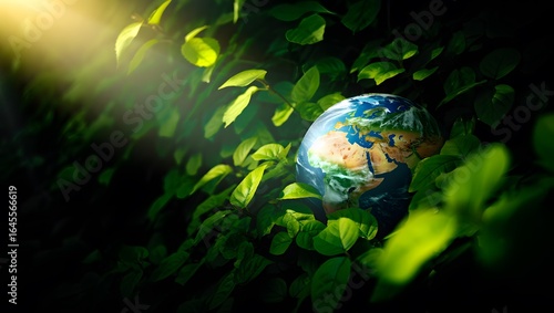 Global business is illustrated by a blue sphere of the earth in space showing Europe, America, and Asia