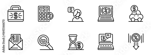 Modern Line Icons: Finance, Investment, Banking, and Time Management Concepts;  Clean, Minimalist Style; Professional, Informative Mood.