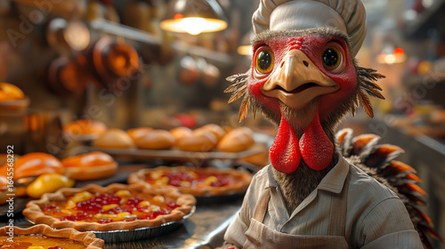 3D Rendered Turkey Chef in Bakery Kitchen
