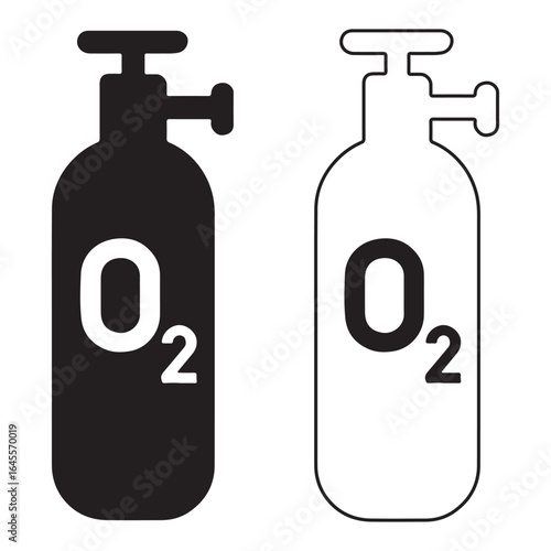 Black and white oxygen tank icons with O2 chemical symbol gas cylinder vector