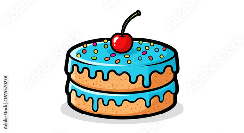 delicious twolayer cake with blue icing colorful sprinkles and a cherry on top perfect for birthday cards dessert menus or sweet treat websites
