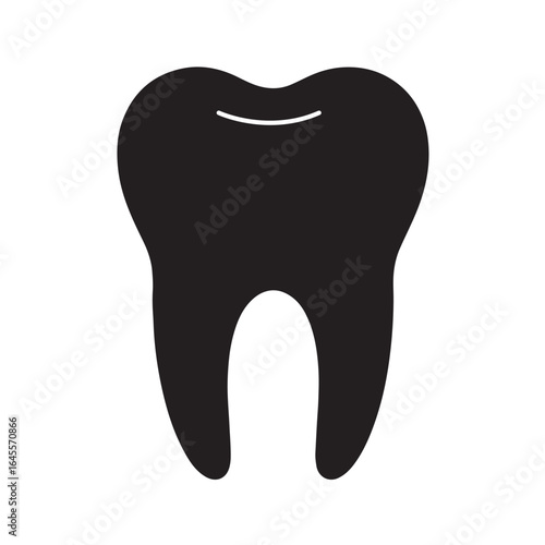 Black silhouette of a human molar tooth with white line detail human tooth dental