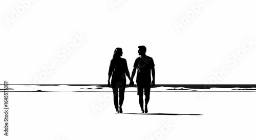 couple silhouettes walking handinhand on a beach at sunset perfect for romance travel and relationship concepts