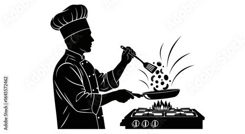 silhouette of a chef expertly cooking perfect for restaurant menus culinary websites and food blogs illustrating culinary skill and passion