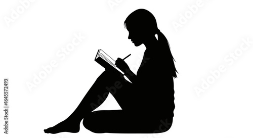 silhouette of a focused woman writing in a notebook perfect for education journaling selfreflection and creative inspiration projects